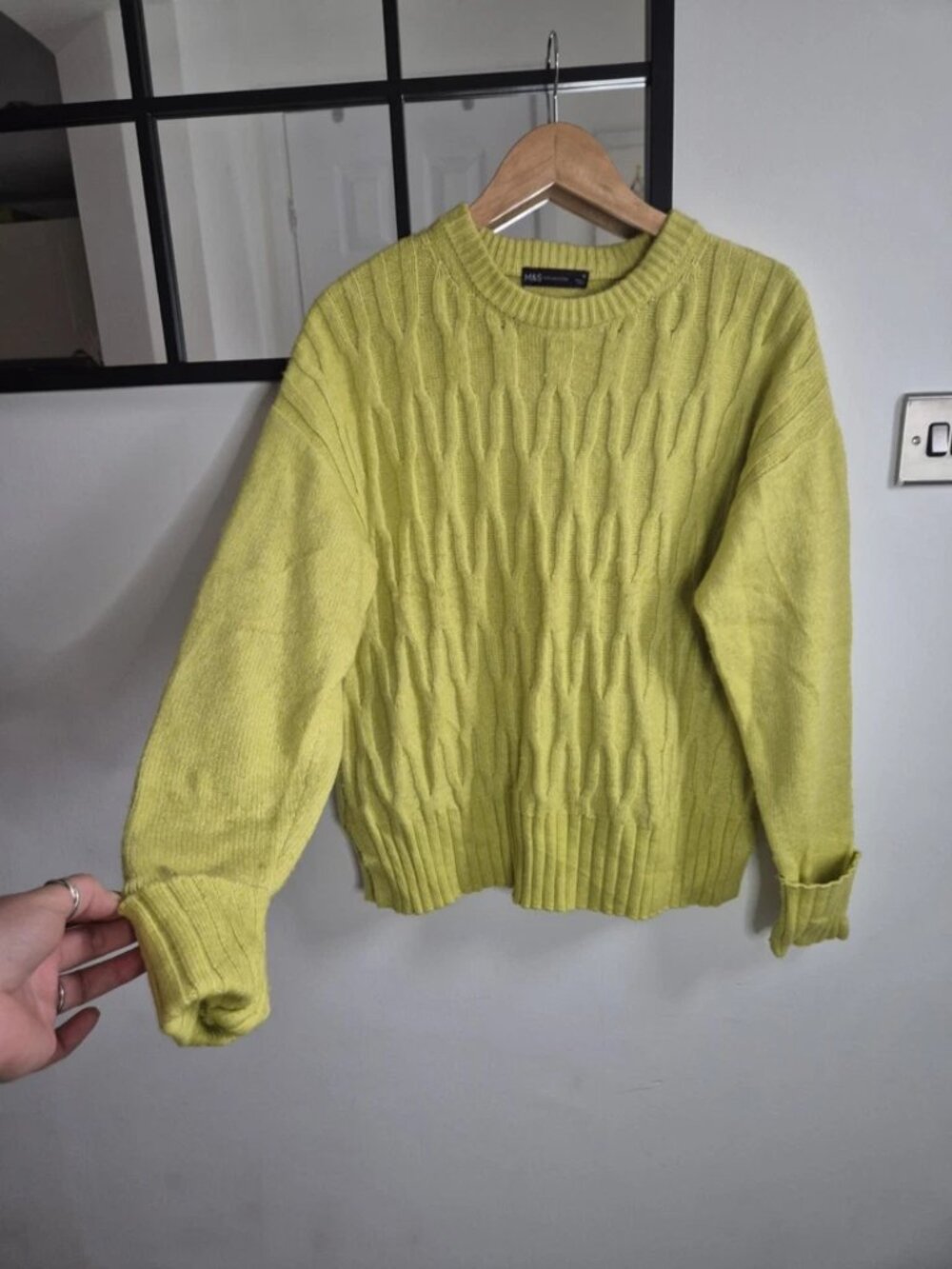 M&S Collection ladies Lime Cable Knit Crew Neck Pullover Jumper Long Sleeve M